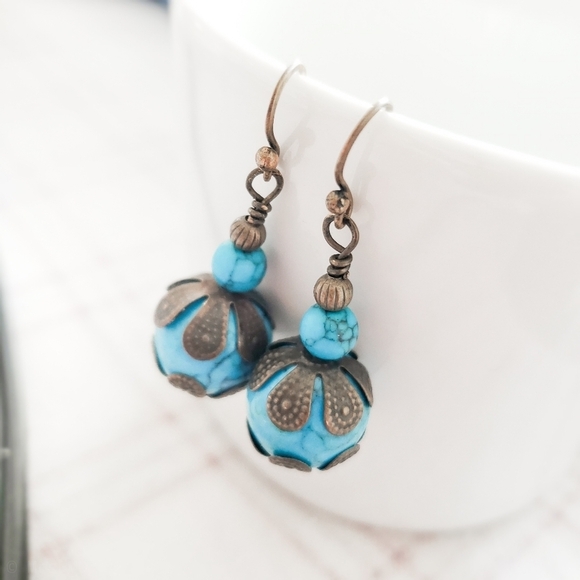 Handmade Turquoise Romantic Lady Blue Earrings - Picture 1 of 4